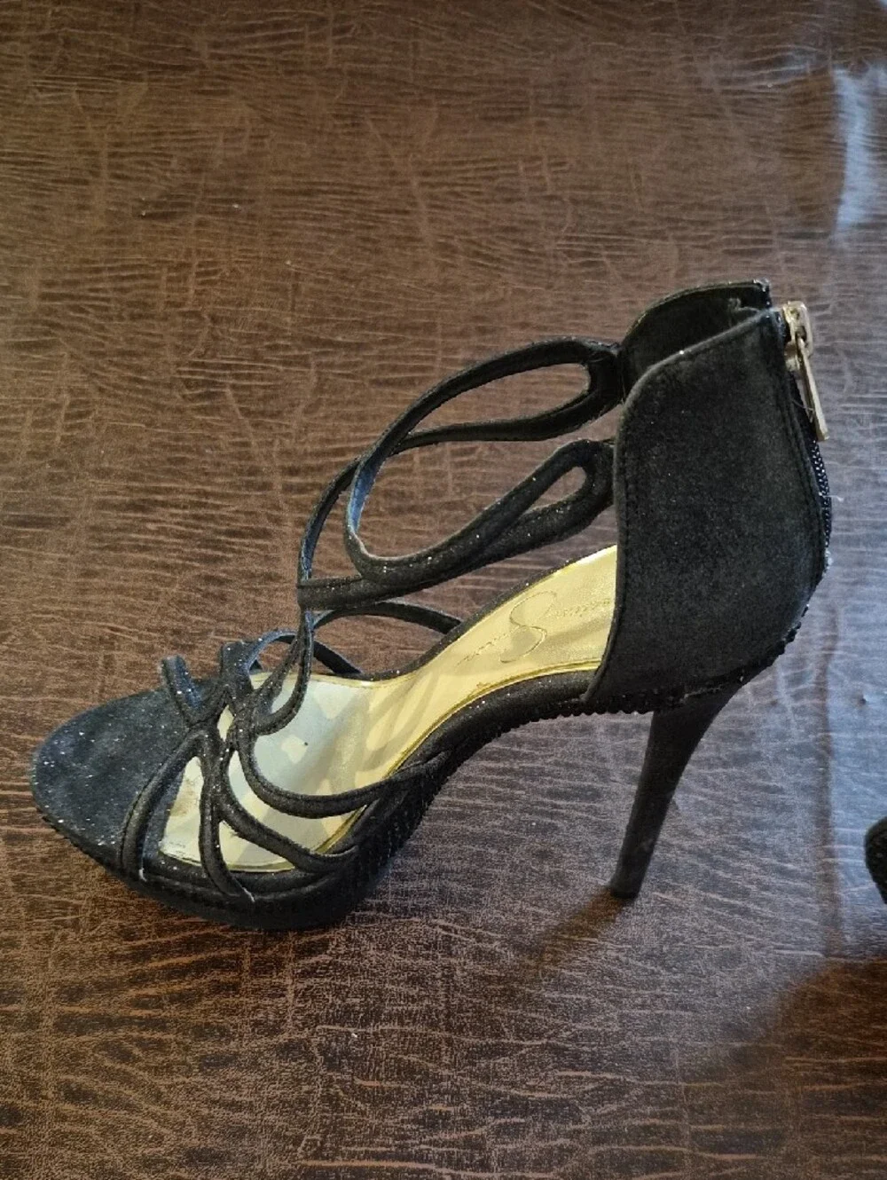 Jessica Simpson Black Strappy Glitter Heels